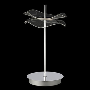 Lampe de table LED Warren de luxe moderne en chrome poli avec disques acryliques ondulés uniques pour la décoration de chambre et d'hôtel - Product Image 1