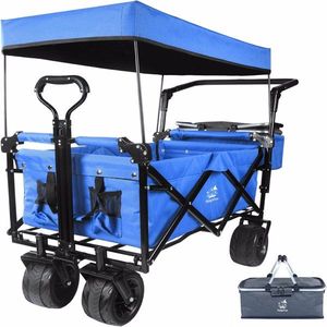 Carrello da Campeggio Pieghevole con Tettuccio Rimovibile, Grandi Ruote per Ogni Terreno e Maniglie Regolabili, con Borsa Termica, Colore Blu - Product Image 1