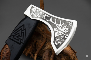 Hache à fendre à double lame en acier au carbone de qualité industrielle MS Enterprises, tête gravée à la main, manche en bois, fabrication artisanale - Product Image 2