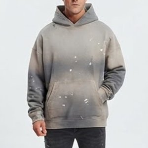 Nouvelle Arrivée Sweat-shirt à Capuche Oversize Homme Effet Vieilli Impression Dégradée Coton Molleton Français Décontracté pour l'Automne - Product Image 1