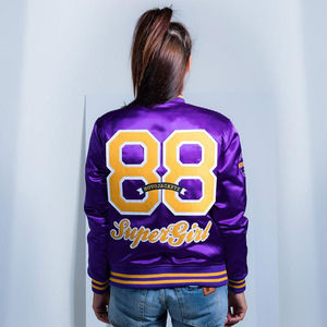Customized Women Satin <b>Bomber</b> Letterman Varsity <b>Jackets</b> Breathable Embroidery Stylish Winter Sports Activities <b>Jacket</b> - Product Image 4