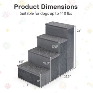 4 Step Dog Stairs with Storage 200 kg Capacity Dutch Velvet Comfort 15"x6.5" Steps + 6" Step Height Pet Houses & Furniture - Product Image 5