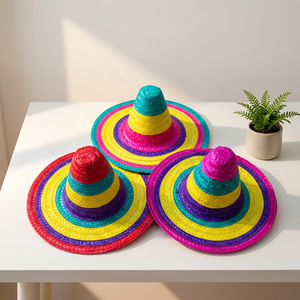 Sombrero Mexicano Arcoíris de Paja de Bambú con Ala Ancha para Fiesta y Disfraz - Product Image 1