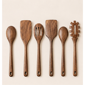 Ensemble d'ustensiles de cuisine modernes en bois noir, cuillères en bois antiadhésives résistantes à la chaleur pour la cuisson, spatule de cuisine en bois dur naturel - Product Image 3