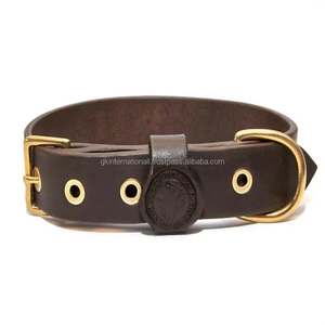 Gran oferta de accesorios para mascotas, collar de perro de cuero marrón y Negro genuino hecho a mano con accesorios de latón de alta resistencia - Product Image 4