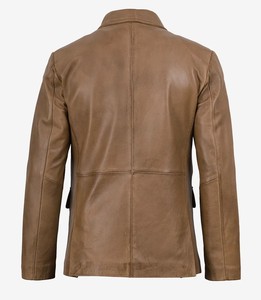 Blazer de Cuero Marrón Claro de Lujo para Hombre, Chaqueta de Traje de Cuero Genuino, Cierre Clásico de Tres Botones, Corte Entallado, Formal, de Negocios, a la Moda - Product Image 3
