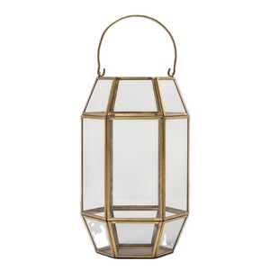 hexagonal metal and glass candle <b>brass</b> finish <b>lantern</b> - Product Image 1