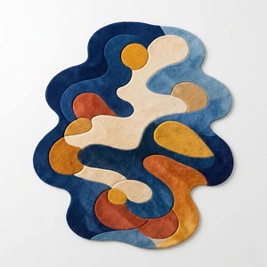 Blue Abstract Area Rug Irregular Shape Modern Artistic Hand Tufted Carpet Multicolor Designer Rug for Living Room Bedroom Decor - Product Image 6