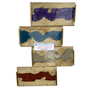 Plateau en bois et résine Thanh Tung Thinh, motif rivière violette, poignées métalliques, décoration de cuisine moderne, durable, poli à la main, fabriqué au Vietnam - Product Image 6