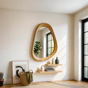 Espejo de Pared Grande con Forma de Huevo, de Madera Sólida, Moderno, Orgánico, Asimétrico, con Marco de Madera, Espejo Decorativo para Sala de Estar, Arte Decorativo de Pared - Product Image 2