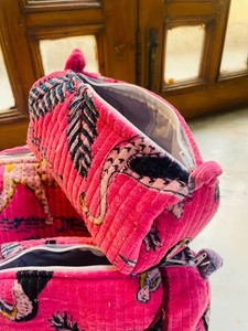 Velvet Quilted <b>Makeup</b> Bag Set | Block Printed Toiletry Pouch - Product Image 3