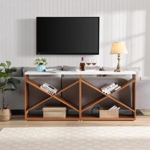 70.87-Inch X-Shape Detachable Farmhouse <b>Console</b> <b>Table</b> for Entryway Living Room Foyer Hallway ExtraLong <b>Storage</b> <b>Console</b> <b>Table</b> - Product Image 2