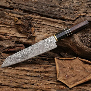 Cuchillo de chef de acero de Damasco con mango de madera y funda de cuero - Product Image 6