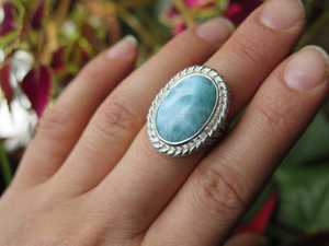 Anillo de Plata Larimar, Anillo de Plata de Ley 925, Plata de Ley 925 Sólida - Product Image 4