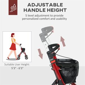 Nuovo Deambulatore per Adulti e Anziani Rosso con Altezza Regolabile, Leggero e Resistente - Product Image 3