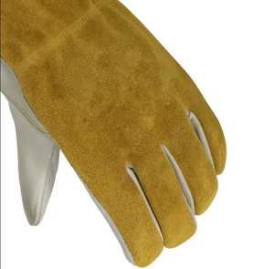 Guantes de Seguridad de Cuero Blanco y Marrón, Texturizados, Resistentes a la Abrasión, Antideslizantes, de Uso General, con Puño Recto - Product Image 4