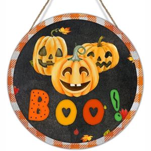 Panneaux suspendus en bois rustique peints à la main en forme de citrouille, décorations vintage d'Halloween pour couronnes et arbres, ornement décoratif en bois - Product Image 2