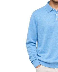 Sweat-shirt polo à manches longues pour homme, bleu ciel, décontracté, en mélange de coton, col pull, automne-hiver, vente en gros personnalisée - Product Image 4