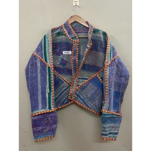 Veste Kantha en coton 100% de créateur, multicolore, style ethnique haut de gamme, avec fermeture ouverte, faite à la main, vintage, vente en gros - Product Image 5