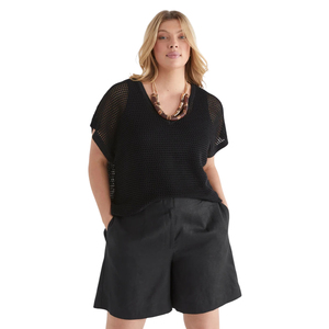 Haut en tricot pour femme à col en V et manches courtes, respirant, texturé, décontracté, coupe ample, pull à manches chauve-souris pour l'été - Product Image 1