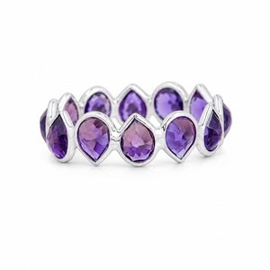Handmade 925 Sterling Silver Amethyst Teardrop <b>Ring</b> <b>Dainty</b> Stackable Purple Gemstone <b>Ring</b> for Women Wholesale Jewelry - Product Image 1