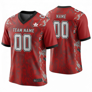 เสื้อฟุตบอลอเมริกันสีแดงสำหรับผู้ชาย คอวี แขนสั้น ระบายเหงื่อได้ดี ทรงแอธเลติก ชื่อทีม 00 - Product Image 1