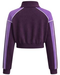 เสื้อแจ็คเก็ตครอปผู้หญิงสีม่วงลาเวนเดอร์แบบซิป เสื้อแจ็คเก็ตออกกำลังกาย เสื้อผ้ากีฬา ฟิตเนส แอคทีฟแวร์ แถบสีตัดกัน เสื้อแจ็คเก็ตสำหรับฝึกซ้อม แบบสั่งทำ - Product Image 2