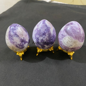 Œuf en cristal de Lepidolite naturelle poli, pierre précieuse violette, œuf de guérison, cristal décoratif pour la maison, vente en gros - Product Image 1