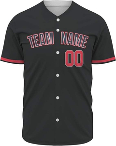 Maillot de baseball noir pour homme, personnalisable avec nom d'équipe, sublimation, col en V, manches courtes, évacuation de l'humidité, respirant, coupe classique, toutes tailles - Product Image 2