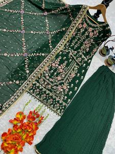 ชุดสาหรี่กะมีซดีไซน์ใหม่ทันสมัยสำหรับงานปาร์ตี้ พร้อมผ้าคลุมไหล่ปักลายสวยงาม วัสดุผ้าจอร์เจียต์เทียมเนื้อหนา แห้งเร็ว - Product Image 6