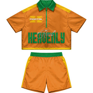 High Quality Windbreaker Short Set Orange Yellow <b>Green</b> Panel Design Custom Logo Print Embroidery Windbreaker Shorts Set for Men - Product Image 1