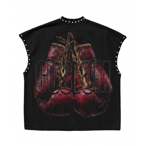 <b>Men</b> Tan <b>Muscle</b> Shirt Graphic Print Sleeveless Studded Detail Custom Streetwear Summer Casual Fashion <b>Top</b> - Product Image 2