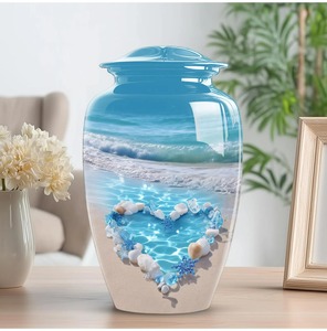 Urne funéraire américaine en forme de cœur bleu pour cendres de crémation d'adultes, en aluminium, capacité de 220 pouces cubes, écologique, avec couvercle sécurisé - Product Image 2