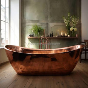 อ่างอาบน้ำทองแดงโบราณอิสระพร้อมดีไซน์แบบพรีเมี่ยมสำหรับบ้านไร่สุดหรูการตกแต่งห้องน้ำสไตล์วินเทจ - Product Image 3