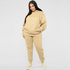 Women Plus Size Black Hooded <b>Tracksuit</b> Full Sleeve Solid Color Casual Jogger Set with Side Pockets Elastic Waist Midweight - Product Image 2
