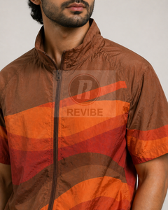 Ensemble veste et short pour homme, couleur dégradée, manches courtes, polyester respirant, coordonnés pour l'été, avec cordon de serrage à la taille et poche latérale - Product Image 6
