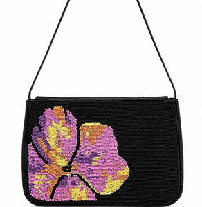Sac de rangement perlé en gros, sac à bandoulière pour femme, sac à main en perles de rocaille, pochette de soirée à motif floral, sac de soirée noir, pochette de fête - Product Image 1