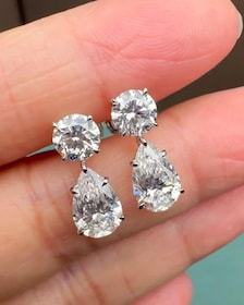 Lab Grown <b>Diamond</b> Drop <b>Earrings</b>: 14K Gold Pear & Round <b>Dangle</b> - Product Image 4
