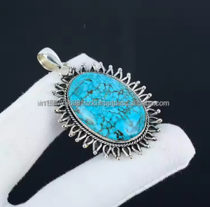 เครื่องประดับอัญมณีรูปวงรีสีฟ้าเทอร์ควอยส์925เงินสเตอร์ลิงเครื่องประดับดีไซน์เนอร์เครื่องประดับจี้ของขวัญวันเกิดครบรอบเดือนธันวาคม - Product Image 3