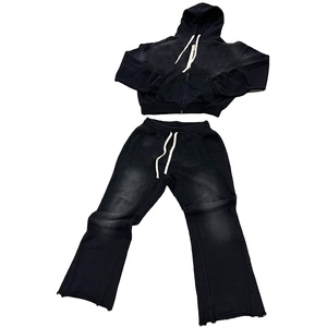 Custom Acid Wash Hombres Chándal Impreso Sweat Jogger Set con capucha Pantalones de chándal y Sudadera con capucha Etiqueta privada Trajes de chándal en blanco - Product Image 1