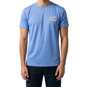 Camiseta de Manga Corta para Hombre, Color Azul Claro, Lisa, con Logotipo XC, Cuello Redondo, Corte Regular, 100% Algodón, Transpirable, de Secado Rápido, Tejido de Punto - Product Image 3