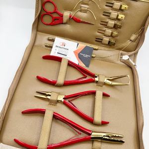 Kit professionnel d'outils pour extensions de cheveux en acier inoxydable rouge doré, pinces de retrait de micro-liens, clips, perles, fil et pinces crocodiles - Product Image 6