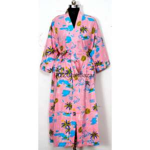Robe longue en coton doux, kimono, nuisette, maillot de bain, tenue de plage, vêtement de nuit, bikini avec motif floral et logo au dos pour femme - Vente en gros - Product Image 1