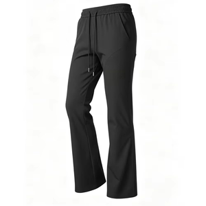 2pcs <b>Men</b> High-Waisted <b>Elastic</b> Drawstring Waist Flare Pants Solid Color Casual <b>Trousers</b> Side Pockets Soft Lightweight Polyester - Product Image 3