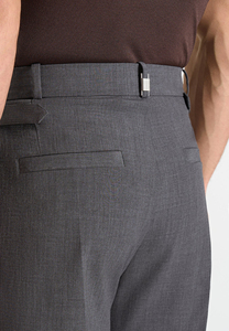 Pantalon formel plissé taille haute pour homme, coupe droite, infroissable, en mélange de laine mi-lourde, gris, style automne - Product Image 5