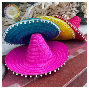 Sombrero Mexicano Tradicional de Paja de Seagrass con Ala Ancha, Bordado a Mano Colorido, Correa con Logotipo Personalizado, Unisex para Adultos, Uso en la Playa - Product Image 1