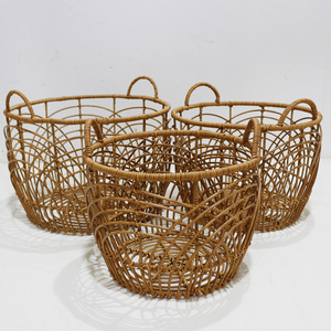 Wholesale Set 3 <b>Foldable</b> Eco-Friendly Modern Plastic Rustic Circular Storage <b>Baskets</b> with Handmade Handles for Laundry Storage - Product Image 1