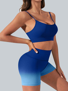 Conjunto de sujetador deportivo acanalado degradado para mujer con tirantes finos, cuello cuadrado, soporte medio, transpirable, para fitness y yoga - Product Image 2