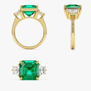 Asscher Cut Gemstone <b>Ring</b> Yellow <b>Gold</b> Prong Setting Baguette Diamond Accent Classic Women's Engagement <b>Ring</b> - Product Image 6