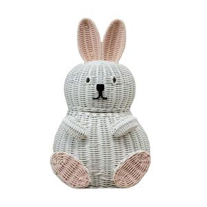 Cesta infantil de mimbre tejida a mano con forma de conejo, blanca y rosa, para almacenamiento de juguetes, decoración de guardería, venta al por mayor, proveedor sostenible - Product Image 1